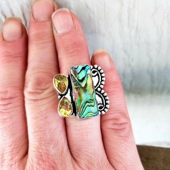 New Abalone Shell & Citrine 925 Silver Ring. - Picture 5 of 8